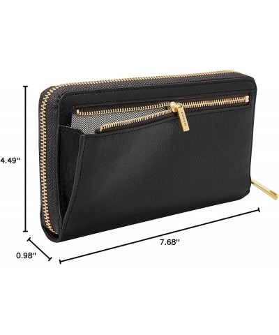 Women's Liza Leather Zip Around Clutch Wallet With Retractable Wristlet Strap for Women Black W/ Brass $37.37 Wristlets