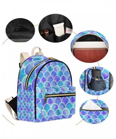 Mermaid Mini Backpack Purse for Women, Blue Scales Small Backpack Leather Casual Daypacks Ladies Shoulder Bags $22.50 Backpacks