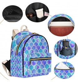 Mermaid Mini Backpack Purse for Women, Blue Scales Small Backpack Leather Casual Daypacks Ladies Shoulder Bags $22.50 Backpacks