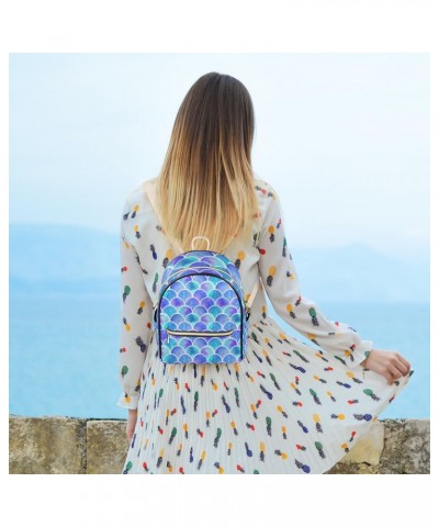 Mermaid Mini Backpack Purse for Women, Blue Scales Small Backpack Leather Casual Daypacks Ladies Shoulder Bags $22.50 Backpacks