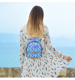 Mermaid Mini Backpack Purse for Women, Blue Scales Small Backpack Leather Casual Daypacks Ladies Shoulder Bags $22.50 Backpacks