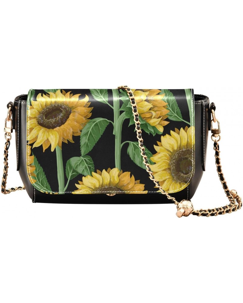 Sunflowers Leaves Black Crossbody bags for Women Small Crossbody Purses with Adjustable Strap Cross Body Purse Shoulder Bag f...