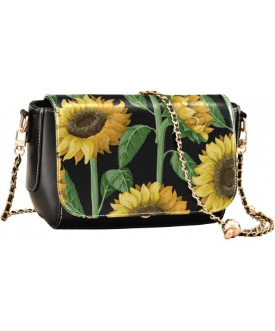 Sunflowers Leaves Black Crossbody bags for Women Small Crossbody Purses with Adjustable Strap Cross Body Purse Shoulder Bag f...