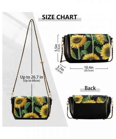 Sunflowers Leaves Black Crossbody bags for Women Small Crossbody Purses with Adjustable Strap Cross Body Purse Shoulder Bag f...