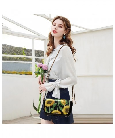 Sunflowers Leaves Black Crossbody bags for Women Small Crossbody Purses with Adjustable Strap Cross Body Purse Shoulder Bag f...