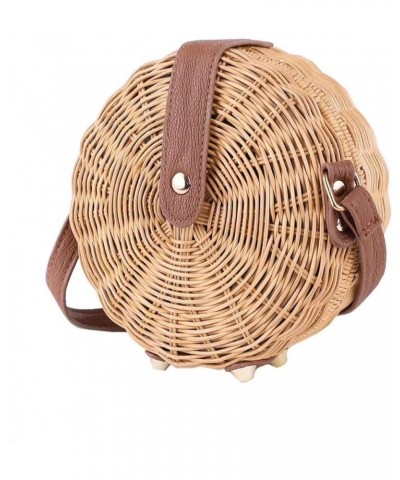 Round Straw Bag Women Summber Beach Purse Handbag Woven Cross Body Bag Satchel Brown $18.03 Satchels