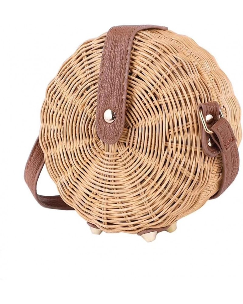 Round Straw Bag Women Summber Beach Purse Handbag Woven Cross Body Bag Satchel Brown $18.03 Satchels