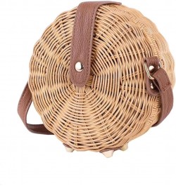 Round Straw Bag Women Summber Beach Purse Handbag Woven Cross Body Bag Satchel Brown $18.03 Satchels