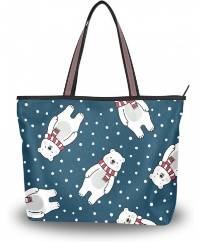 Women Top Handle Tote Bag Cute Polar Bear Shoulder Bag Handbag $14.84 Shoulder Bags