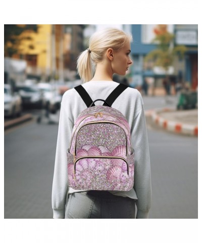 Backpack Purse for Women Pink Glitter Shell 3d, Mini Fashion Backpack Lightweight Casual Daypack Shoulder Bag Travel Backpack...