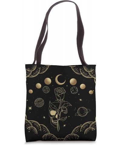 Moon Phases Skull With Rose Cottagecore Celestial Aesthetic Tote Bag $16.79 Totes