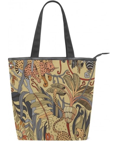 Tote Canvas Shoulder Bag Jungle Leopard Lynx Raccoon Womens Handbag $10.80 Shoulder Bags