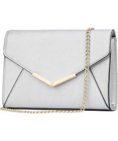 Women Elegant Faux Leather Evening Envelope Clutch Purse Foldover Bags for Party Wedding Prom A-silver $13.20 Evening Bags