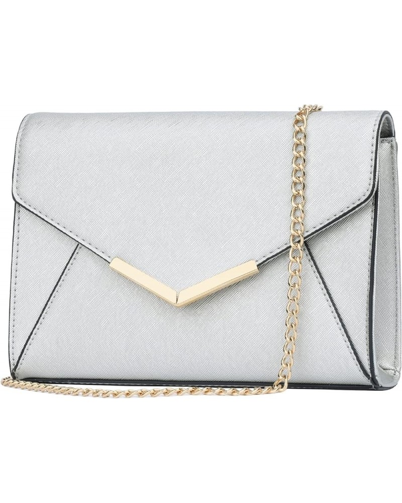 Women Elegant Faux Leather Evening Envelope Clutch Purse Foldover Bags for Party Wedding Prom A-silver $13.20 Evening Bags