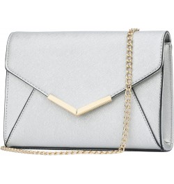 Women Elegant Faux Leather Evening Envelope Clutch Purse Foldover Bags for Party Wedding Prom A-silver $13.20 Evening Bags