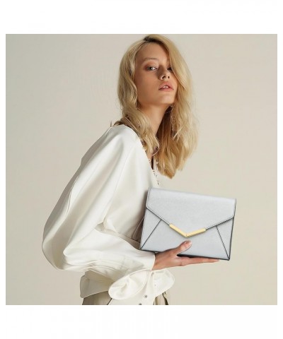 Women Elegant Faux Leather Evening Envelope Clutch Purse Foldover Bags for Party Wedding Prom A-silver $13.20 Evening Bags