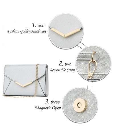 Women Elegant Faux Leather Evening Envelope Clutch Purse Foldover Bags for Party Wedding Prom A-silver $13.20 Evening Bags