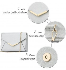 Women Elegant Faux Leather Evening Envelope Clutch Purse Foldover Bags for Party Wedding Prom A-silver $13.20 Evening Bags