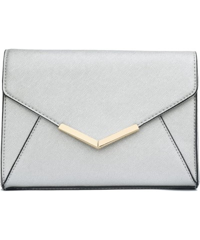 Women Elegant Faux Leather Evening Envelope Clutch Purse Foldover Bags for Party Wedding Prom A-silver $13.20 Evening Bags