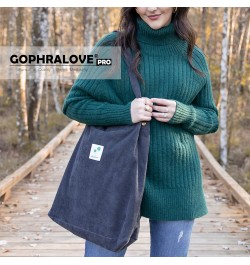 Corduroy Tote Bag for Women Cute Tote Bag with Inner Pocket for College Work Beach Grocery Pro-dark Grey $8.00 Totes