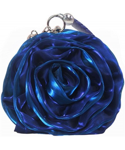 Women Rose Shaped Clutch Soft Satin Wristlet Handbag Wedding Party Purse(Medium) Y-sapphire (Fit Cell Phone) $15.77 Evening Bags