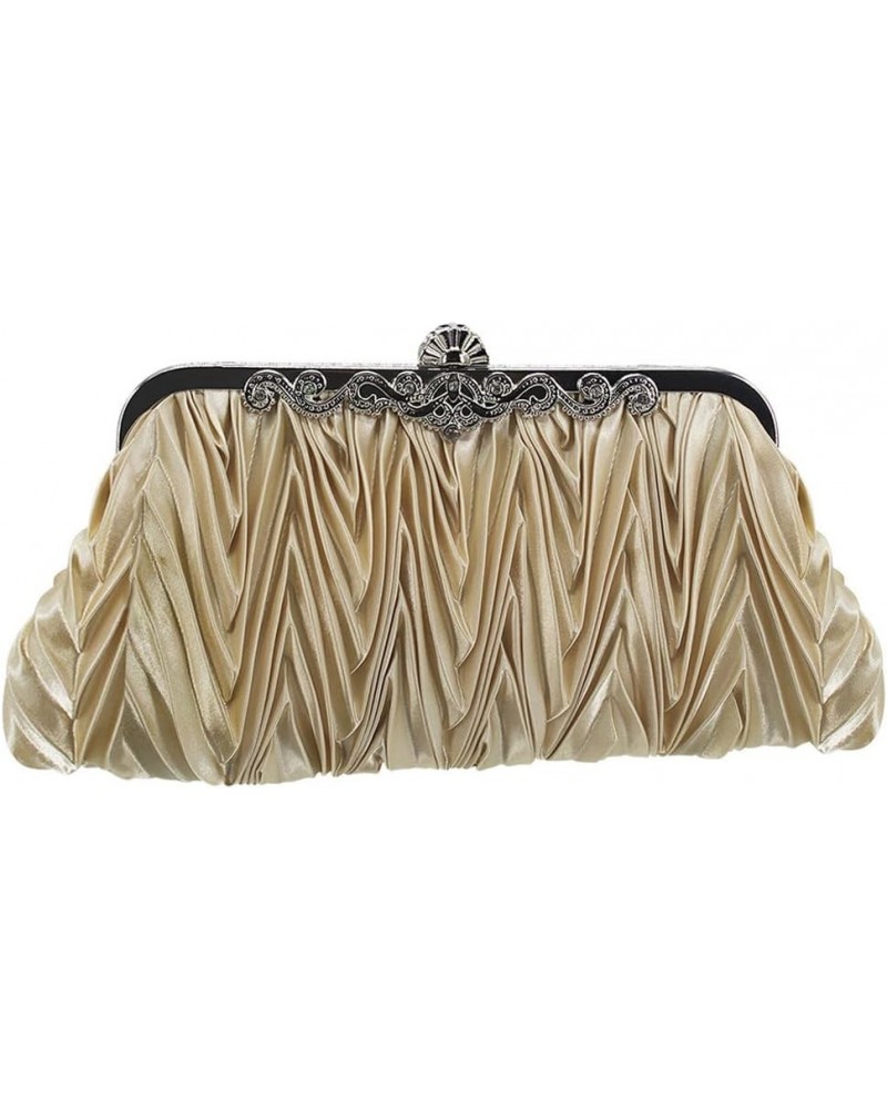 Women Satin Evening Clutch Bag Formal Party Clutches Wedding Handbag Purses Apricot $17.99 Evening Bags