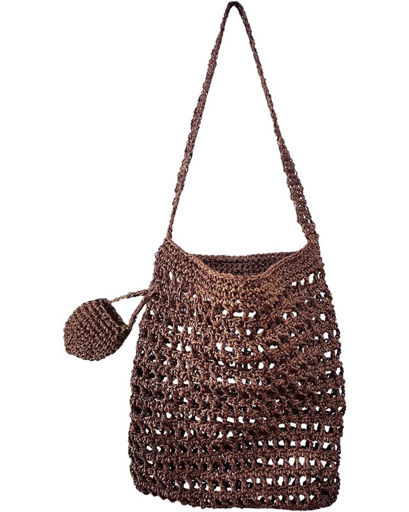 Handmade Knitted Straw Beach Tote Storage Shoulder Bag Women Handbag Coffee $10.79 Shoulder Bags