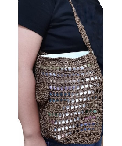 Handmade Knitted Straw Beach Tote Storage Shoulder Bag Women Handbag Coffee $10.79 Shoulder Bags