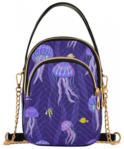 Sea Jellyfish Cartoon Crossbody Bags for Women Quilted Shoulder Bag Handbag with Chain Strap Fish Trendy Cross Body Cell Phon...