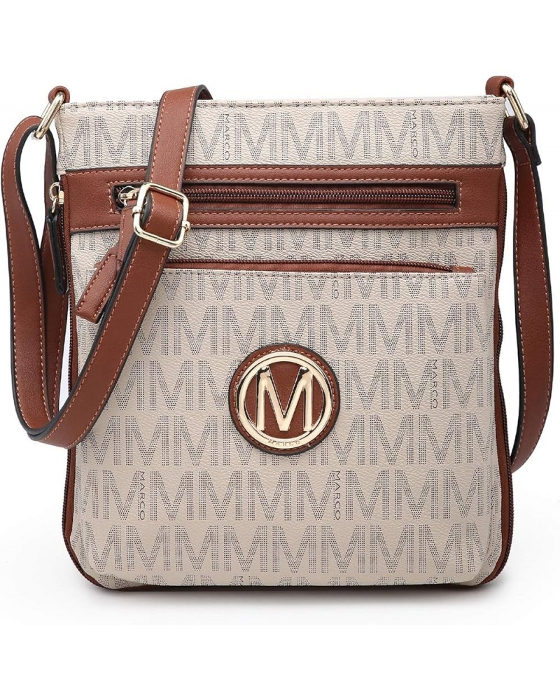 Crossbody Bags Purses for Women Trendy Multi Pockets Monogram Zip Shoulder Bags Ladies PU Leather Handbag M-beige $18.89 Shou...