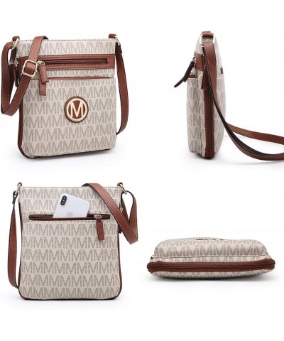 Crossbody Bags Purses for Women Trendy Multi Pockets Monogram Zip Shoulder Bags Ladies PU Leather Handbag M-beige $18.89 Shou...