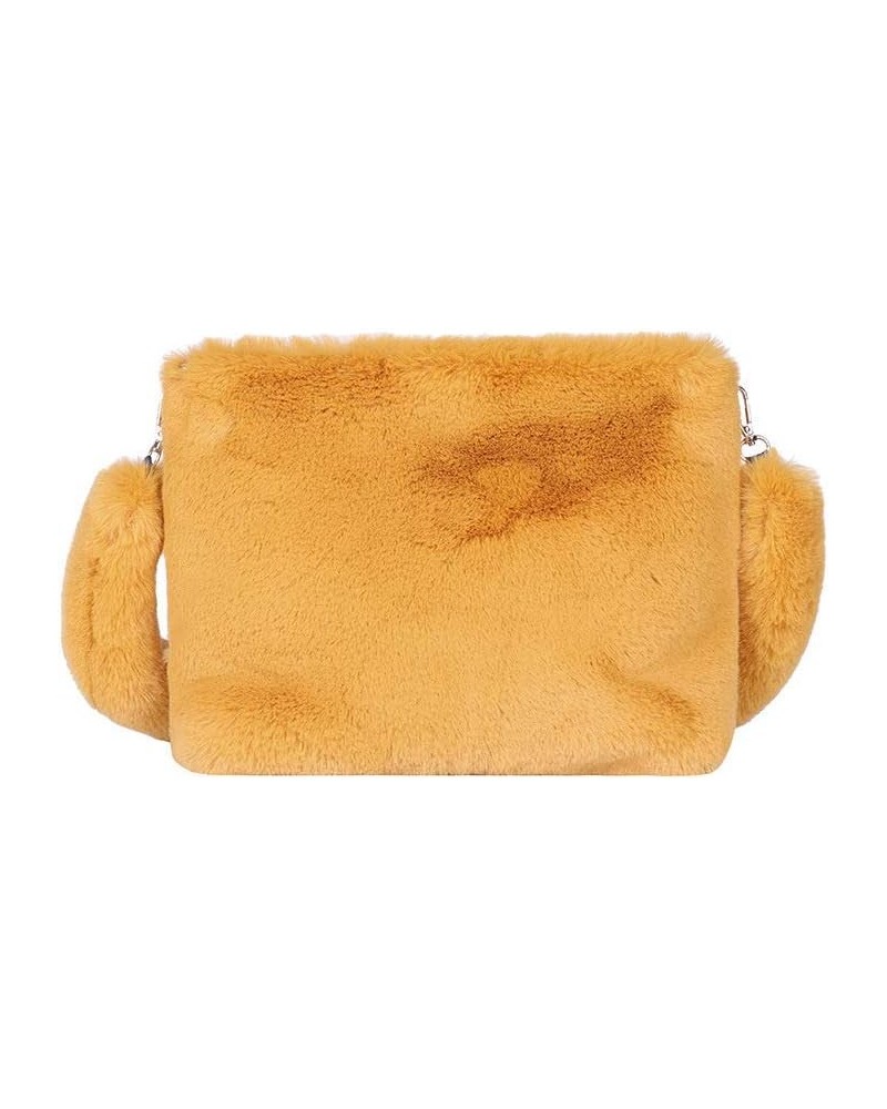 Women Autumn Winter Faux Fur Shoulder Bag Plush Strap Crossbody Bag Fluffy Handbag Yellow $11.72 Shoulder Bags