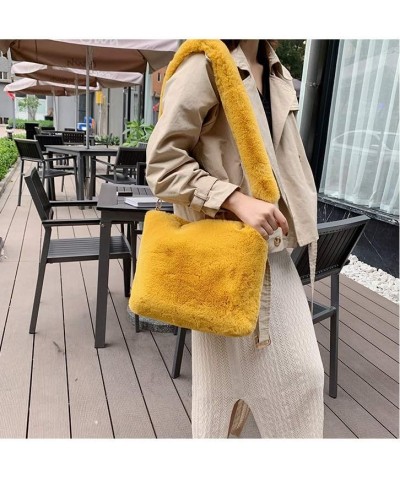 Women Autumn Winter Faux Fur Shoulder Bag Plush Strap Crossbody Bag Fluffy Handbag Yellow $11.72 Shoulder Bags