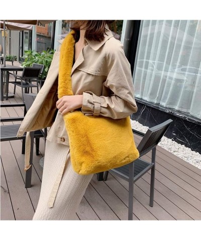 Women Autumn Winter Faux Fur Shoulder Bag Plush Strap Crossbody Bag Fluffy Handbag Yellow $11.72 Shoulder Bags