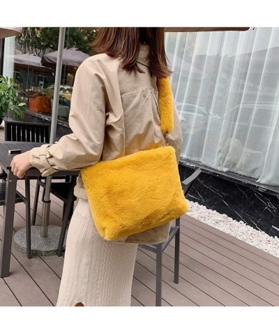 Women Autumn Winter Faux Fur Shoulder Bag Plush Strap Crossbody Bag Fluffy Handbag Yellow $11.72 Shoulder Bags