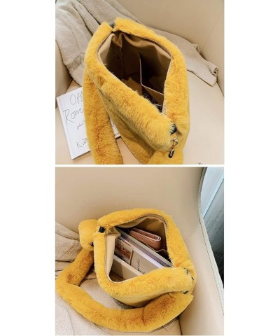 Women Autumn Winter Faux Fur Shoulder Bag Plush Strap Crossbody Bag Fluffy Handbag Yellow $11.72 Shoulder Bags