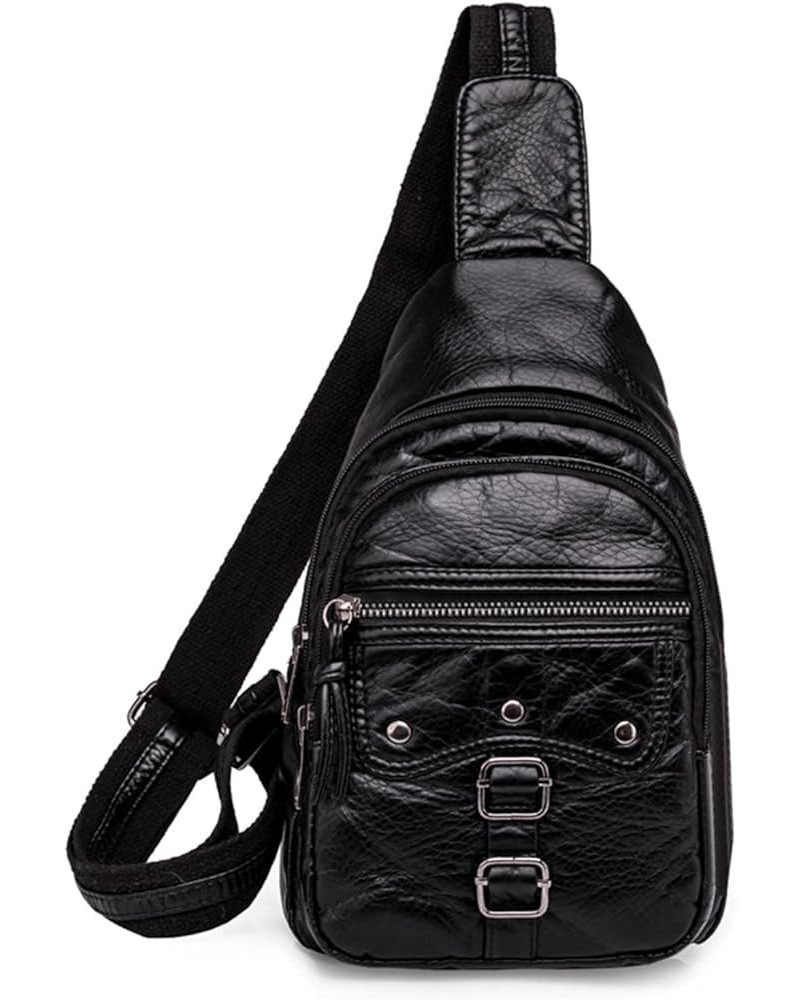 Leather Sling Bag for Women Crossbody Chest Bag - Small, Waterproof, Fashionable Backpack Purse for Travel Hiking Style6-blac...