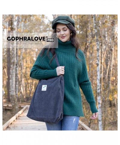 Corduroy Tote Bag for Women Cute Tote Bag with Inner Pocket for College Work Beach Grocery Pro-dark Grey $8.00 Totes