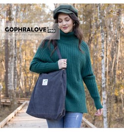 Corduroy Tote Bag for Women Cute Tote Bag with Inner Pocket for College Work Beach Grocery Pro-dark Grey $8.00 Totes