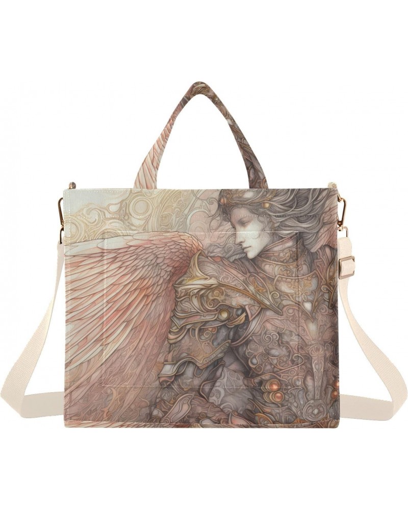 Corduroy Women Tote Bag Sketch Of Angel Print, Handbag Purses with Detachable Strap Small Size $15.63 Crossbody Bags