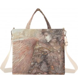 Corduroy Women Tote Bag Sketch Of Angel Print, Handbag Purses with Detachable Strap Small Size $15.63 Crossbody Bags