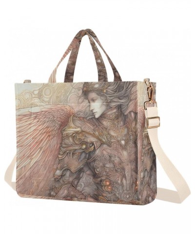 Corduroy Women Tote Bag Sketch Of Angel Print, Handbag Purses with Detachable Strap Small Size $15.63 Crossbody Bags