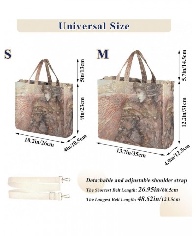 Corduroy Women Tote Bag Sketch Of Angel Print, Handbag Purses with Detachable Strap Small Size $15.63 Crossbody Bags