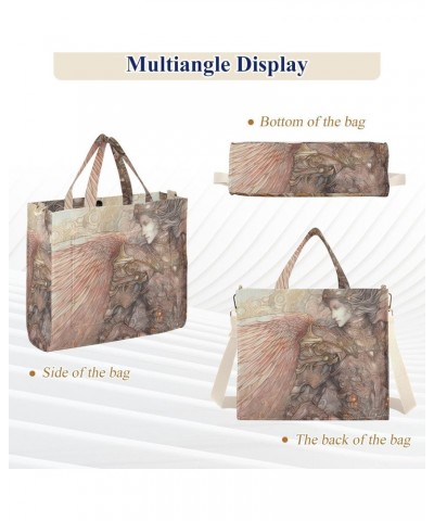 Corduroy Women Tote Bag Sketch Of Angel Print, Handbag Purses with Detachable Strap Small Size $15.63 Crossbody Bags