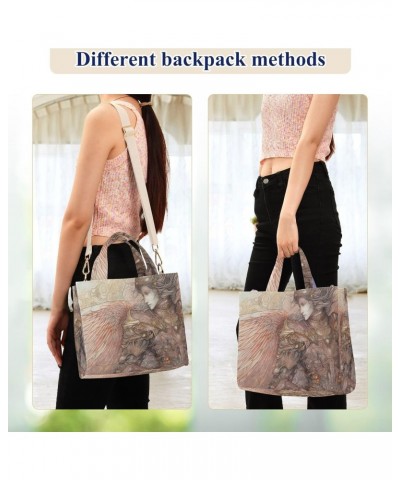 Corduroy Women Tote Bag Sketch Of Angel Print, Handbag Purses with Detachable Strap Small Size $15.63 Crossbody Bags