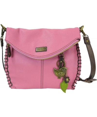 Charming Crossbody Bag With Flap Top | Flap and Zipper Cross-Body Purse or Shoulder Handbag with Metal Chain - Pink Metal Bir...