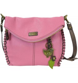 Charming Crossbody Bag With Flap Top | Flap and Zipper Cross-Body Purse or Shoulder Handbag with Metal Chain - Pink Metal Bir...