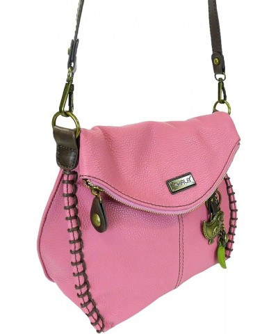 Charming Crossbody Bag With Flap Top | Flap and Zipper Cross-Body Purse or Shoulder Handbag with Metal Chain - Pink Metal Bir...