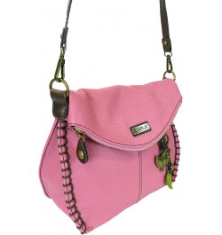 Charming Crossbody Bag With Flap Top | Flap and Zipper Cross-Body Purse or Shoulder Handbag with Metal Chain - Pink Metal Bir...