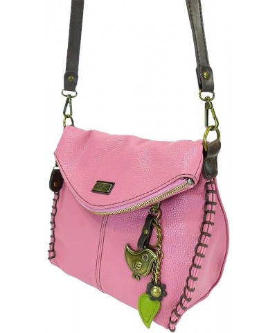 Charming Crossbody Bag With Flap Top | Flap and Zipper Cross-Body Purse or Shoulder Handbag with Metal Chain - Pink Metal Bir...